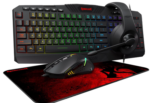 Redragon S101 Wired RGB Backlit Gaming Keyboard and Mouse, Gaming Mouse Pad, Gaming Headset Combo All in ONE PC Gamer Bundle