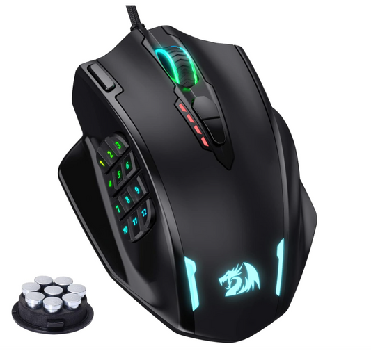 Redragon M908 Impact RGB Gaming Mouse, 12,400 DPI Wired Laser MMO Mouse with High Precision Actuation, 12 Macro Side Buttons and 16.8 Million Customized Breathing Backlight for PC/Laptop